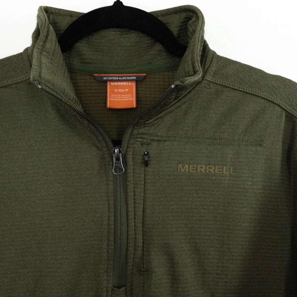 Merrell Quarter Zip Pullover Men's Small Olive Performance‎ Stretch Hiking NWOT